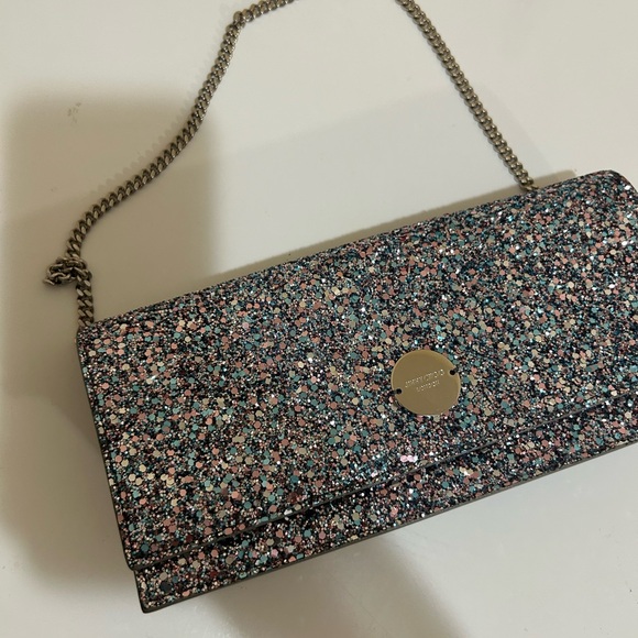 JIMMY CHOO WOMEN'S Finley coarse glitter fabric bag